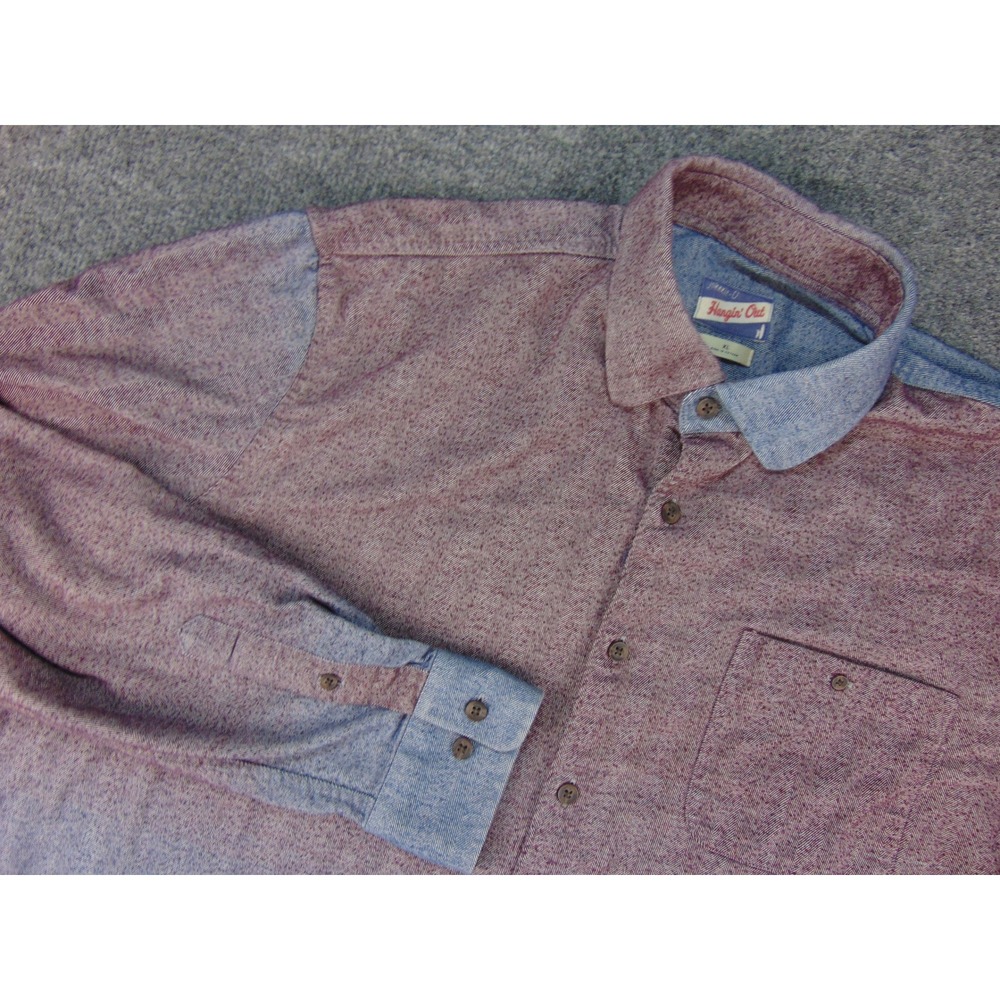 Johnnie-O Shirt Flannel Mens XL Ombre Blue Maroon Herringbone Stylish Hangin Out